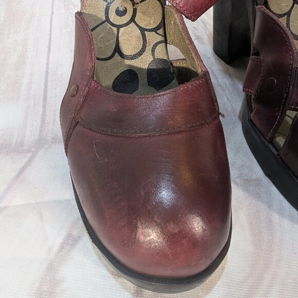 Fly London Red Maroon Leather Heeled Mary Jane Sandals Size 37 - Picture 7 of 10